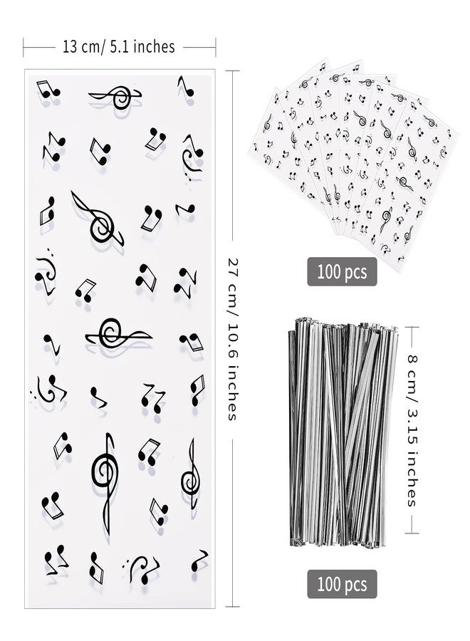 Lecpeting 100 Pcs Music Notes Treat Bags Music Cellophane Candy Bags Musical Party Favor with Twist Ties for Birthday Party Supplies - Image 2